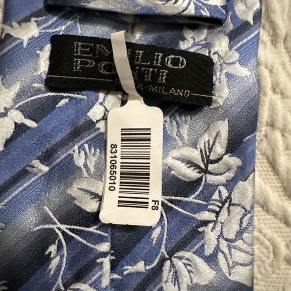 New EMILIO PONTI Handmade 100% Silk Tie Men's Blue White Floral Necktie Spring - Picture 4 of 8